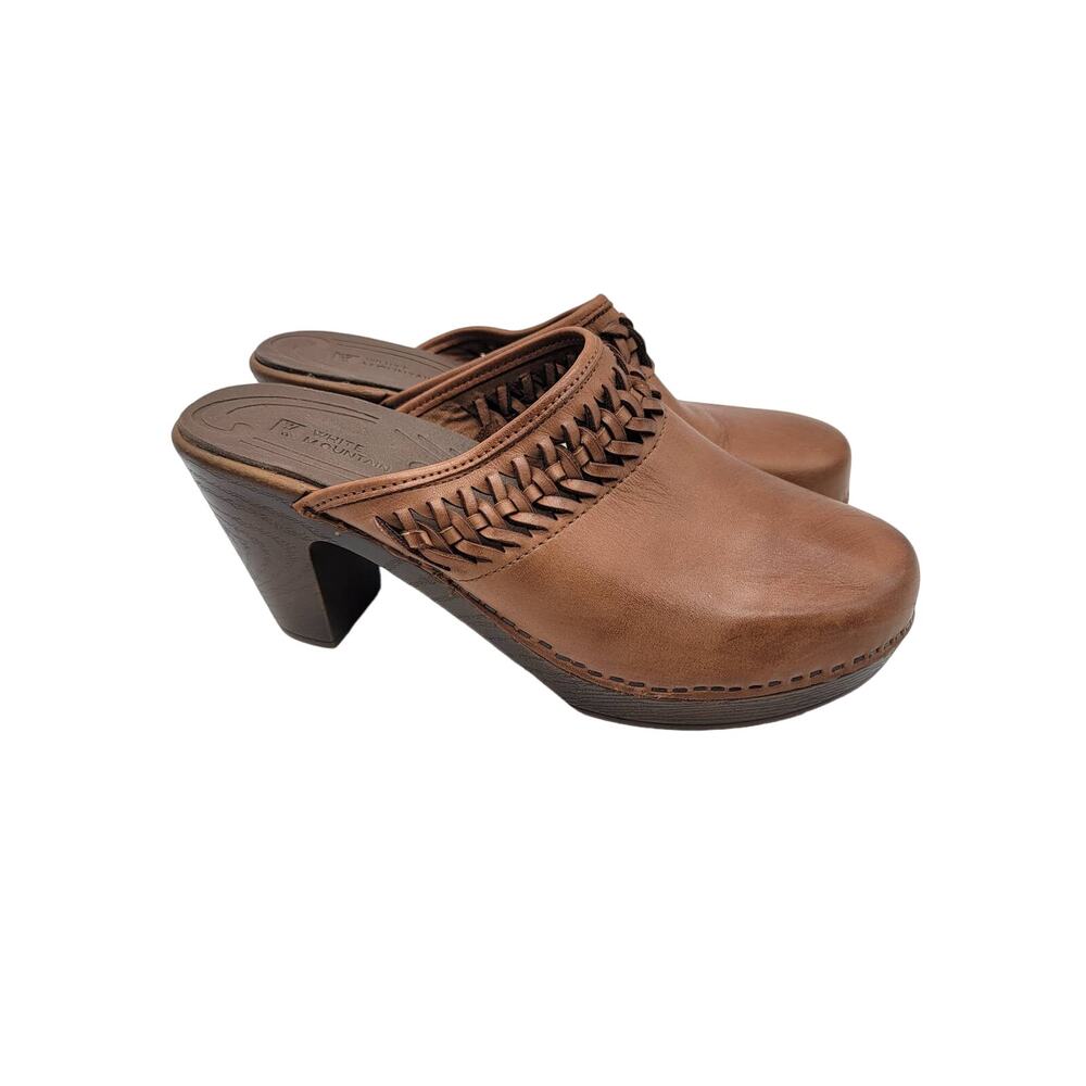 White Mountain Women's Genuine Leather Mule Clog Braided Slip on Brown Size 10M